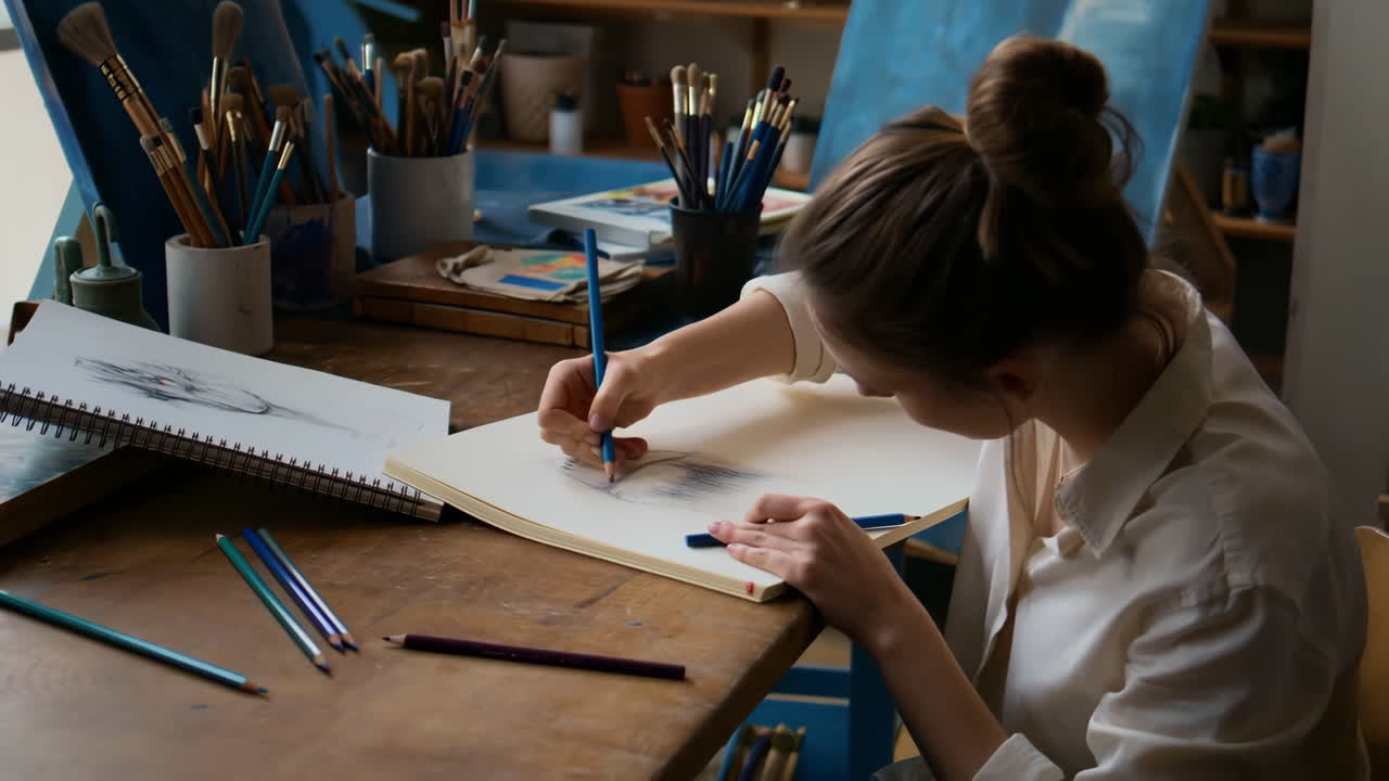 Woman drawing a sketch in an art studio