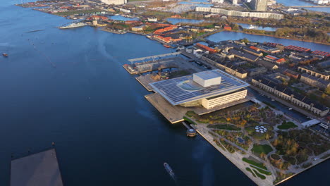 circling aerial shot over copenhagen opera house