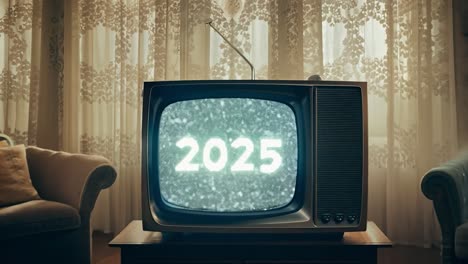 vintage television displaying 2025