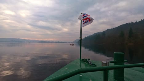 Footage-of-the-red-cruse-on-lake-Windermere,-Sailing-from-Bowness-to-Ambleside