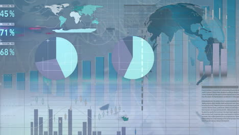 animation of charts and data processing over globe and screen