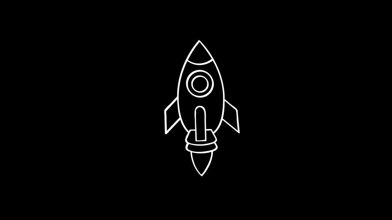 Animazione di razzo disegnata a mano. Effetto trim paths. Animazione grafica in movimento video 4K. Può essere utilizzato per video esplicativi