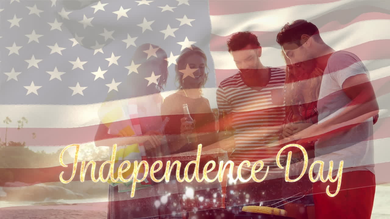 해변에 있는 친구들과 미국 발, 독립기념일 문장, 7월 4일