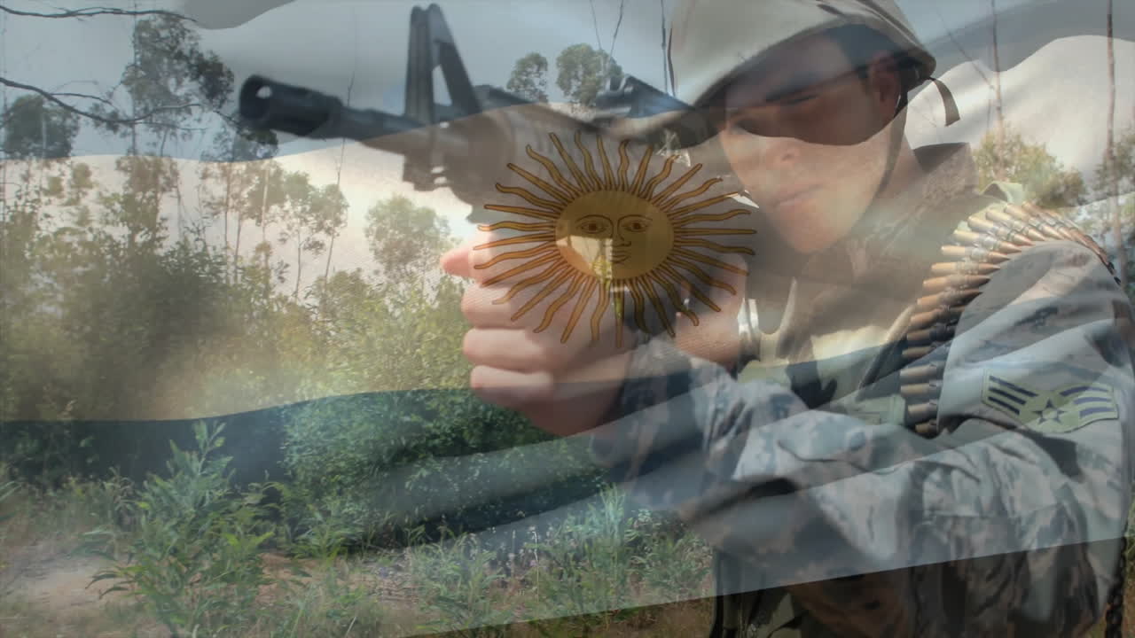 아르헨티나의 발이 카우카스 군인 위에 있는 애니메이션