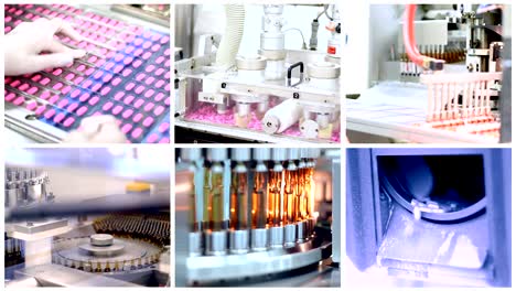 medication ampules,pills ,tablets and capsules manufacturing multi-screen video