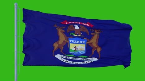 state flag of michigan waving in the wind against green screen background