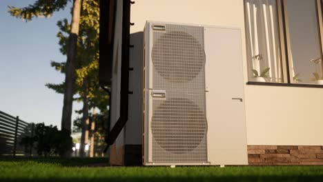 hvac technician installs heating, ventilation and air conditioning systems. heat pump 3d animation