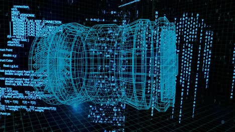 animación del proyecto de motor giratorio sobre el espacio negro con procesamiento de datos