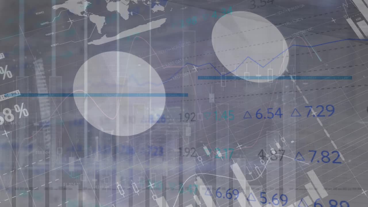 animación de gráficos y datos financieros en el espacio de oficinas