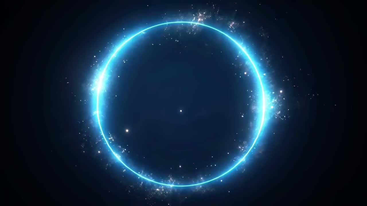 A cosmic video concept with a glowing blue circle, resembling a solar eclipse