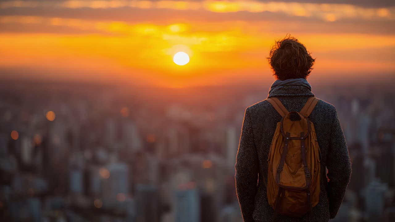 Contemplating the Sunset: A Traveler's Solitude Overlooking the Cityscape During Golden Hour Inspiration
