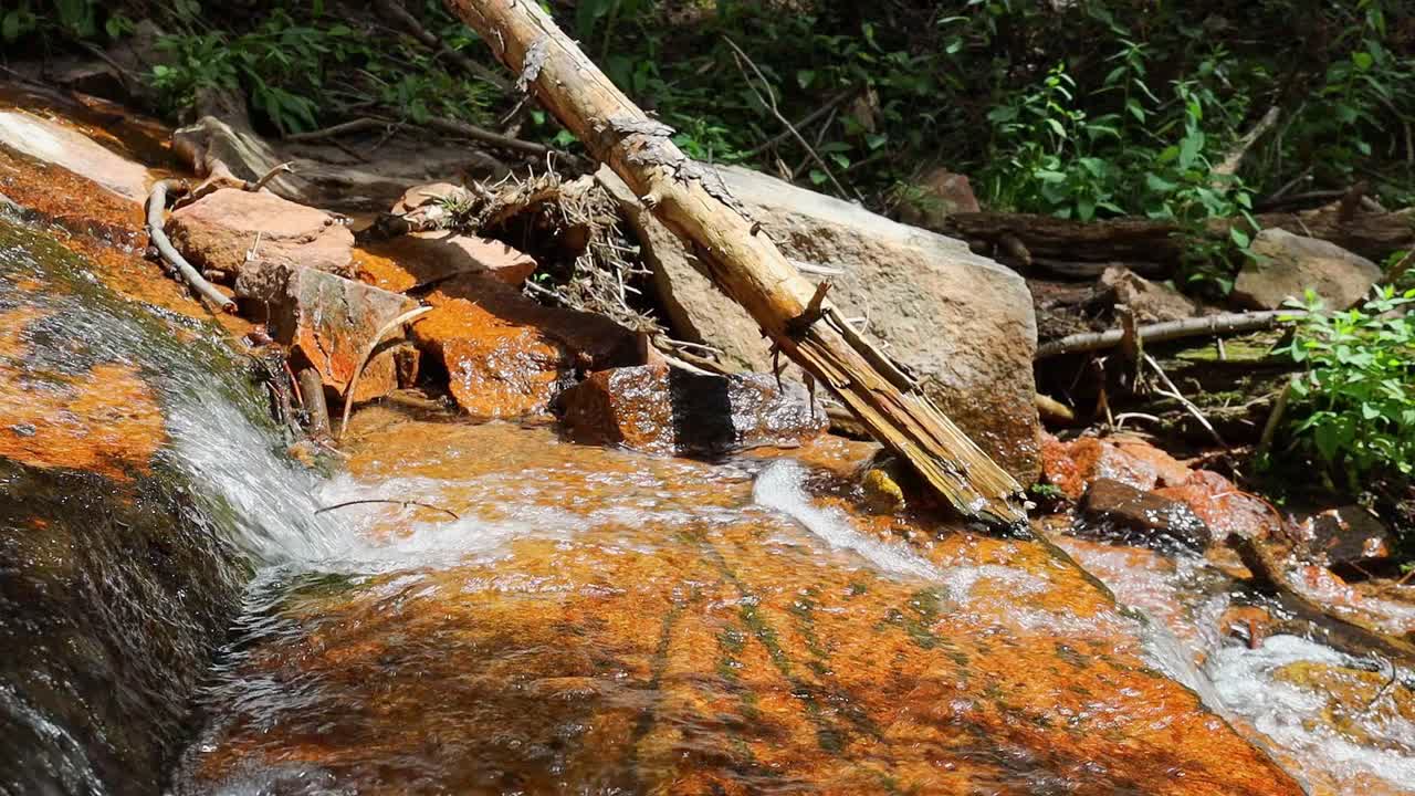 vista de cerca de una pequeña cascada de agua en un arroyo ubicado en las montañas rocosas de colorado en el parque estatal staunton