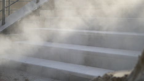 construction site with dust on stairs