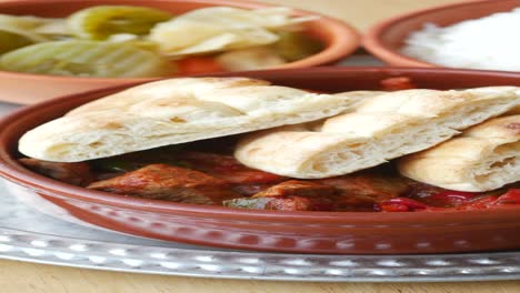 turkish lamb stew with pita bread and rice