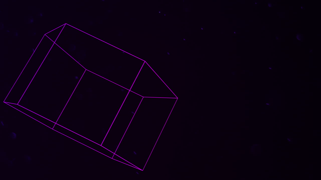 먼지가 있는 공간에서 추상 보라색 기하학적 큐브