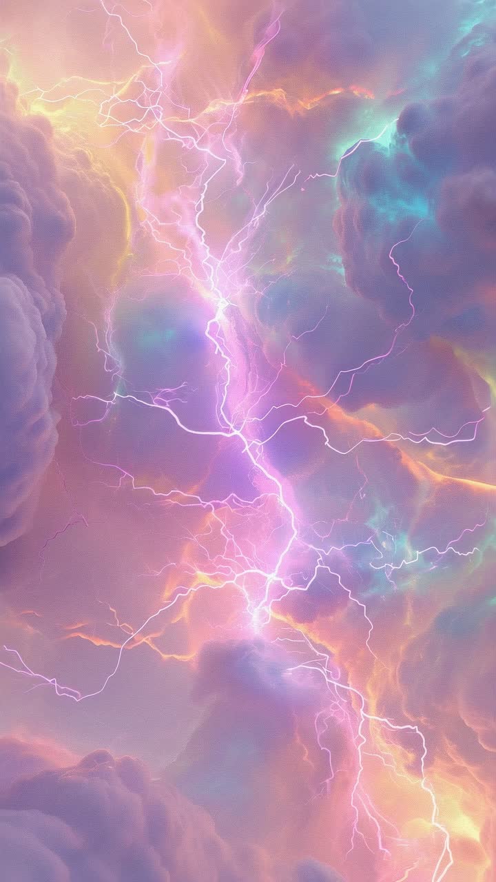 Dramatic video of vibrant lightning in swirling clouds, captured from a low angle, showcasing vivid