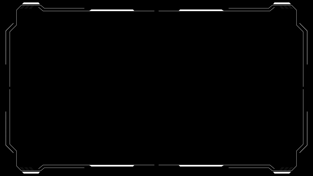 White futuristic hud frame overlay clean corner lines black center space and minimal digital layout