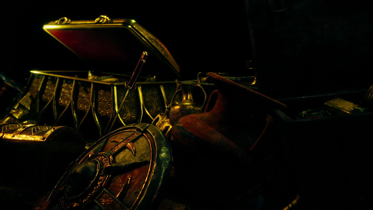 Jewels and gold coins in the dark