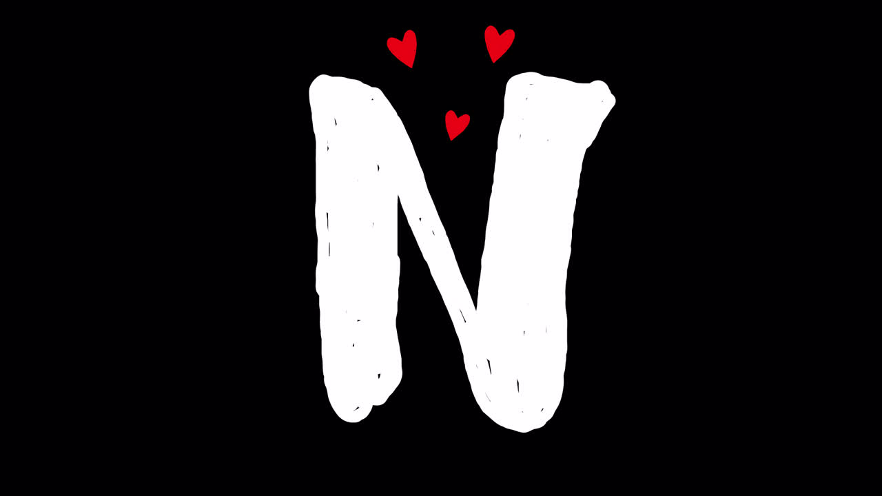 Lettera N animata disegnata a mano con cuori rossi