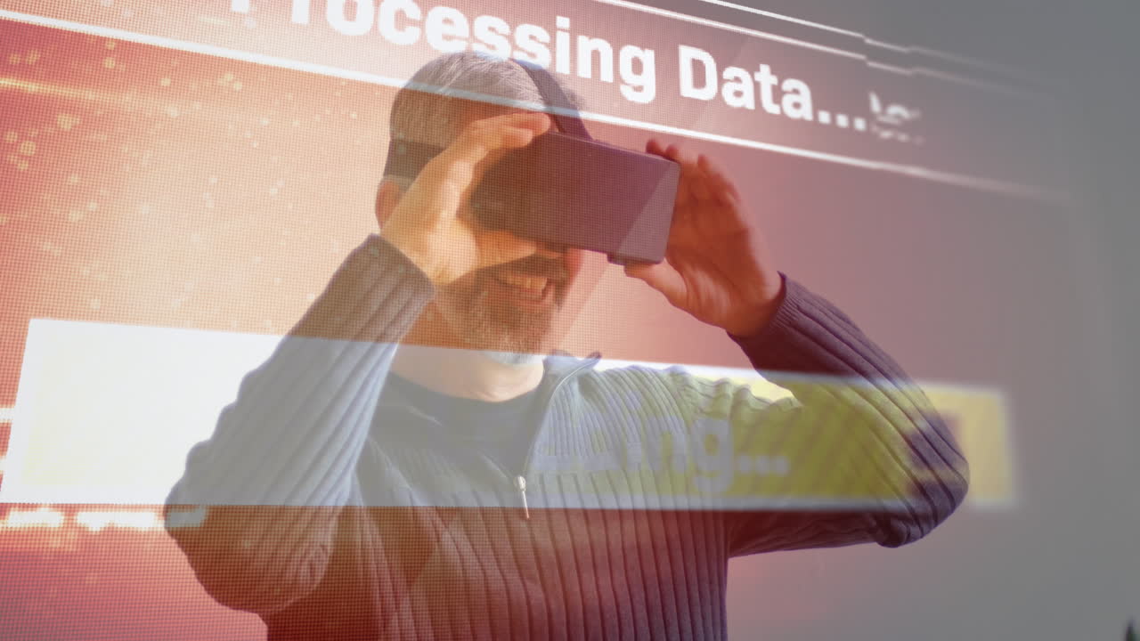 animación del procesamiento de datos sobre el hombre utilizando auriculares vr
