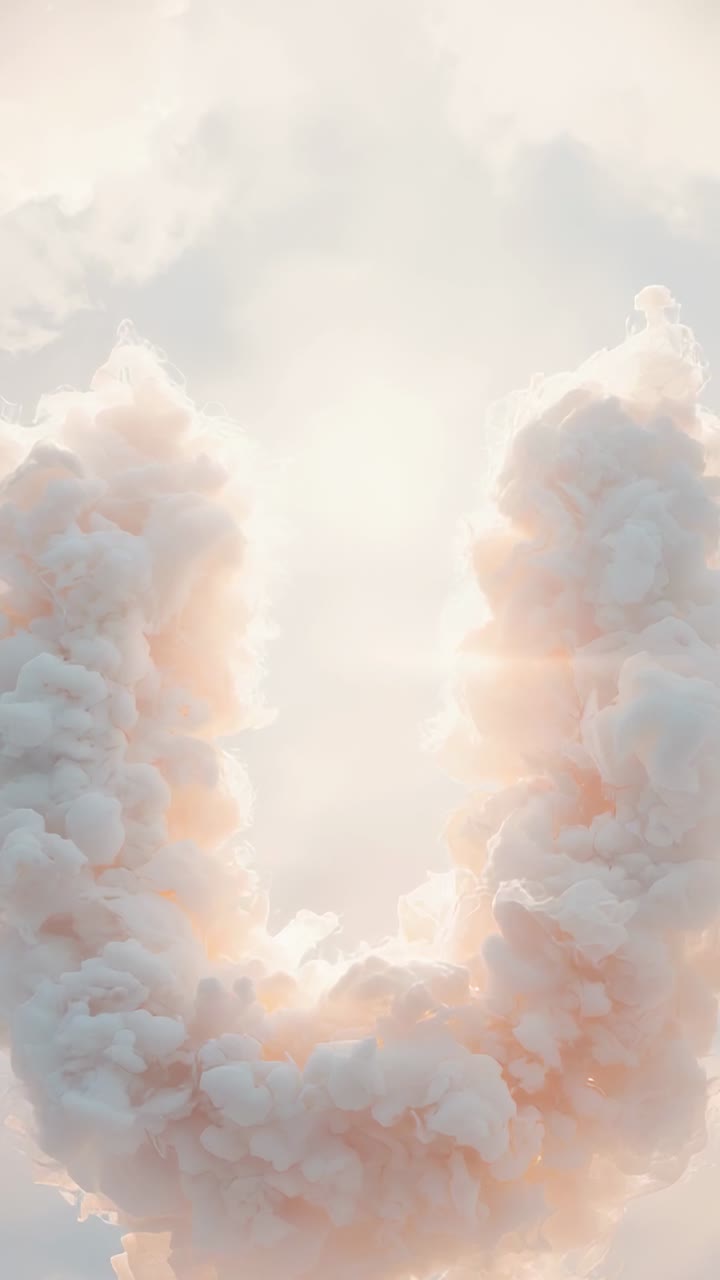 Vertical video: Emerging clouds forming U-shape with glowing center fading at dawn with wisps