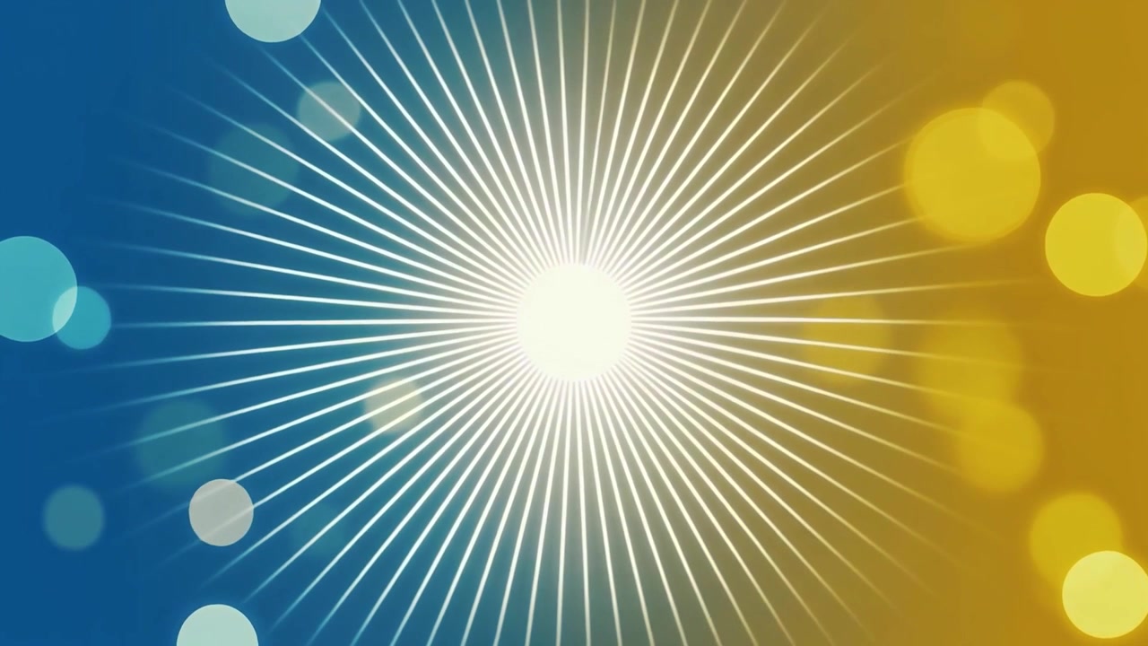 Abstract Sunburst Background with Blue and Yellow Bokeh Light Effects