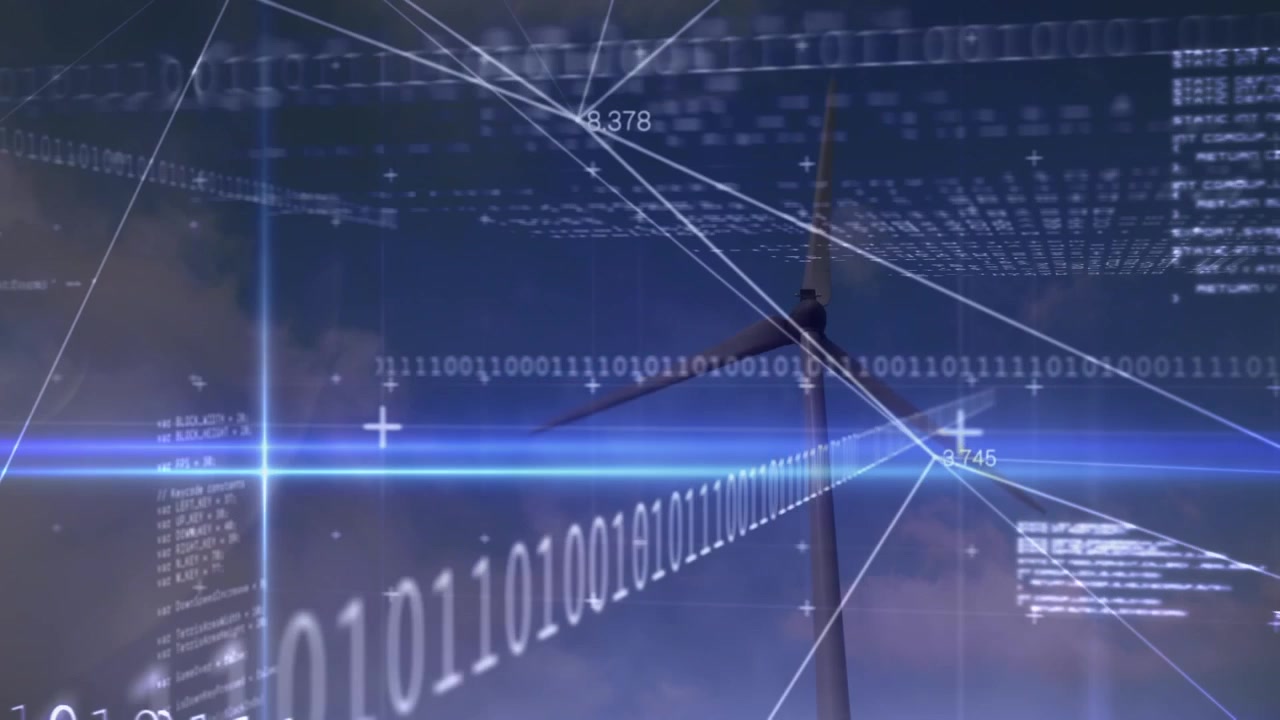 Animation of data processing over wind turbine