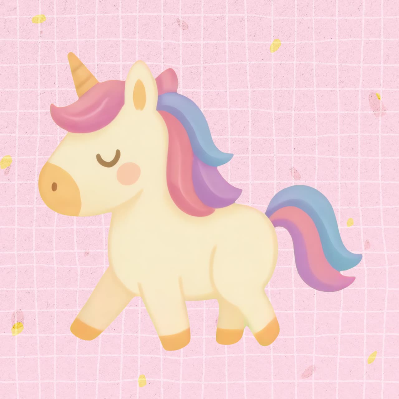 Recurso aislado de animación de ilustración de unicornio en colores pastel, vídeo 4K transparente, canal alfa