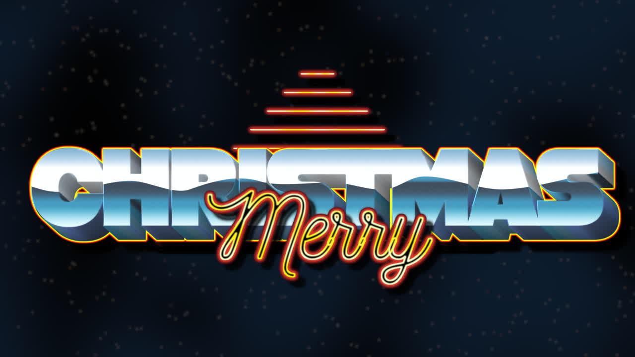 feliz navidad con triángulo retro y texto en galaxia oscura.