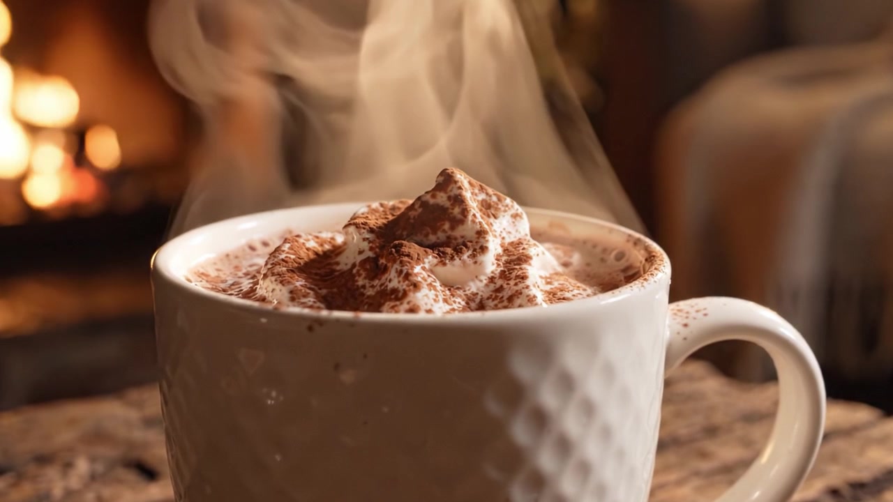 Una Serata Accogliente con Cioccolata Calda Fumante: Deliziati con i Ricchi Sapori e il Calore di Questa Deliziosa Bevanda, Perfetta per il Relax Invernale.
