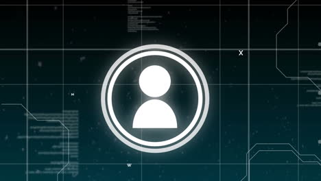 animación de personas, iconos rebotantes y procesamiento de datos