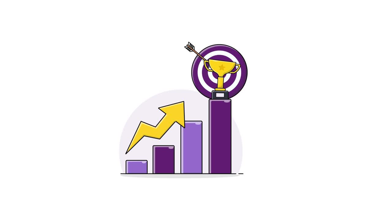 Animeret søjlediagram med trofæ og mål for succes