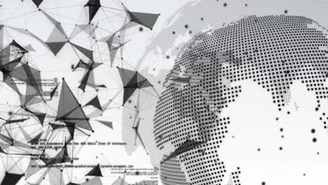 animación de puntos conectados que forman forma geométrica, lenguaje informático y globo