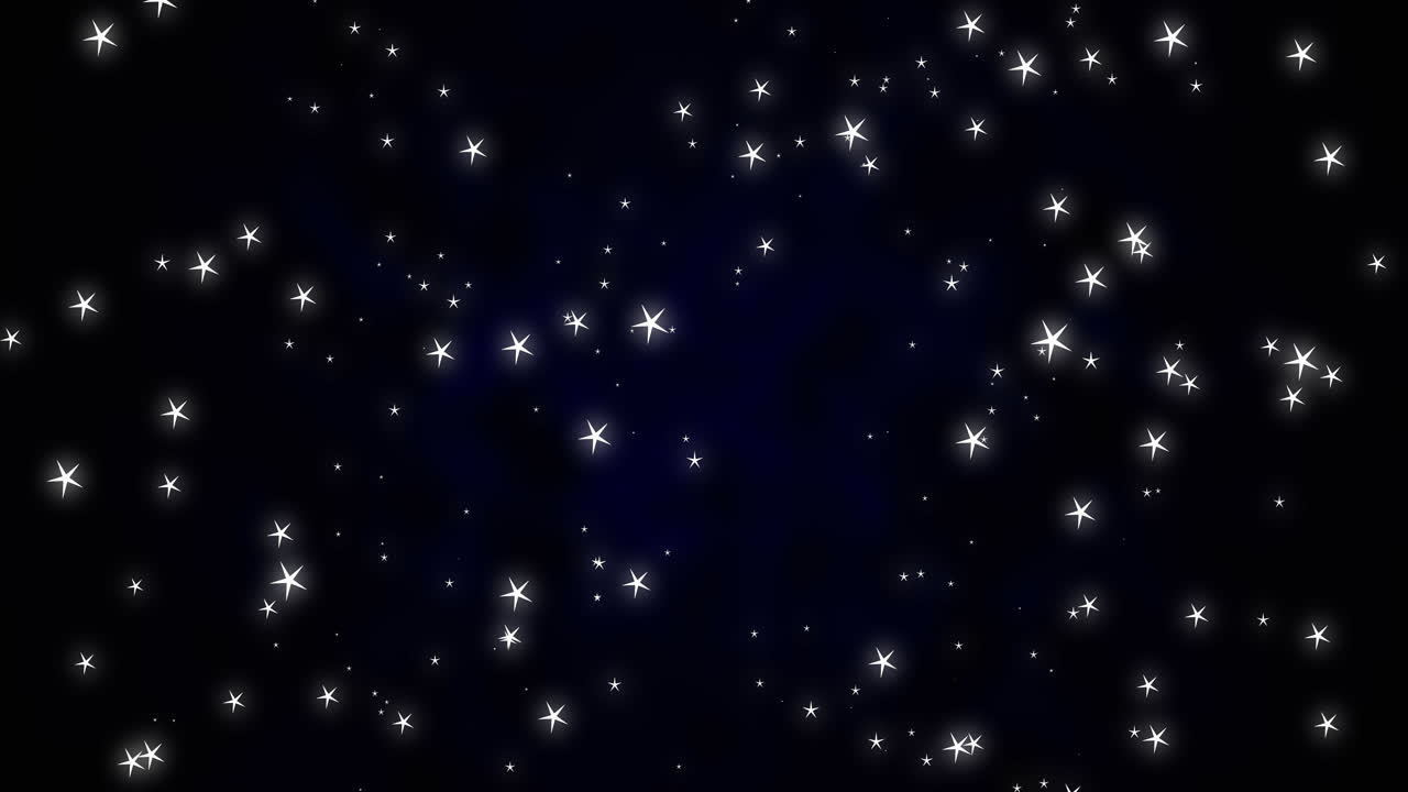 Animation of glowing spots of light twinkling and moving in hypnotic motion on night sky in backgrou