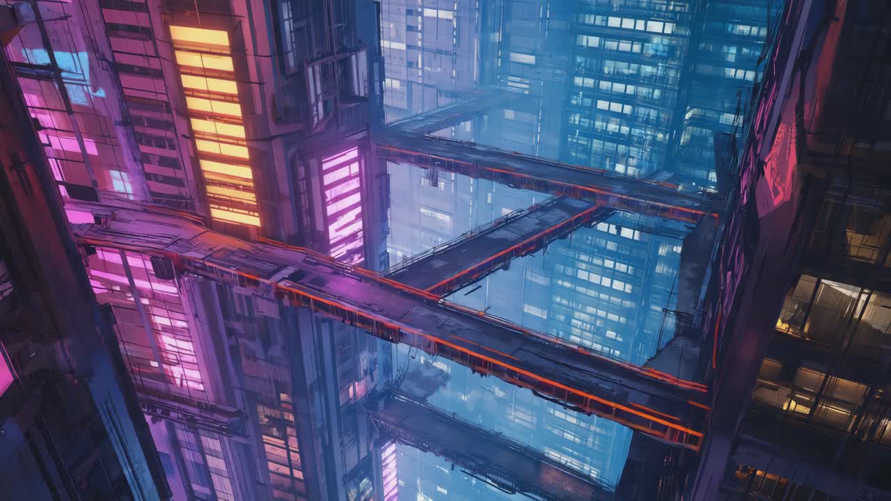 Futuristic Cityscape with Neon Skyways