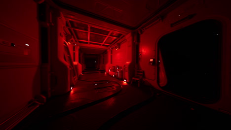 red lit spaceship corridor