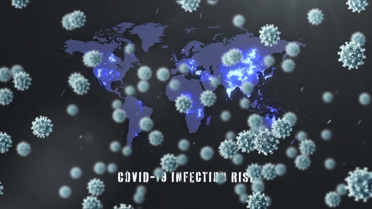 Covid-19 infection rise text against world map