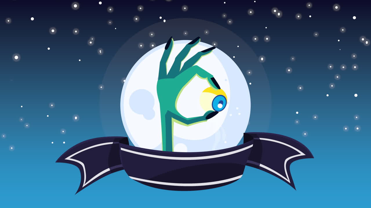 mano espeluznante sosteniendo el ojo en una luna llena