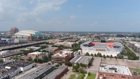 aerial view of downtown houston skyline