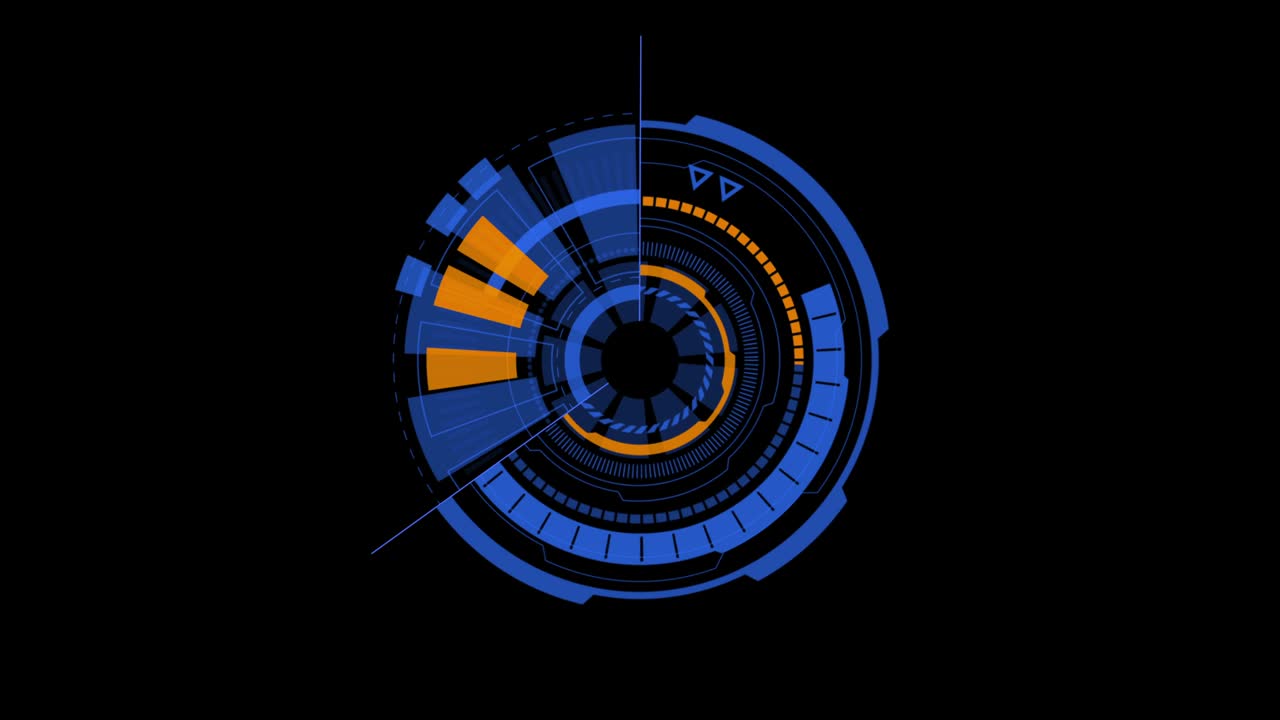 흑색 배경의 원 회전, 헤드 업 디스플레이 (hud) 기술 모션 그래픽