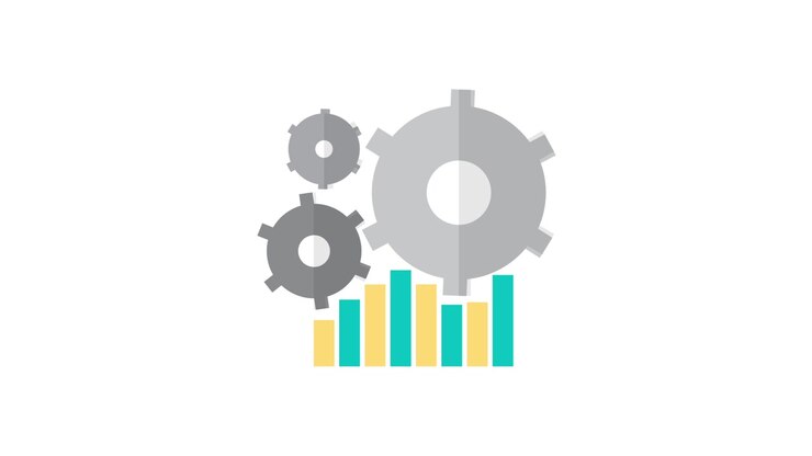 Animated Gears and Growing Bar Chart Representing Data Analysis and Progress