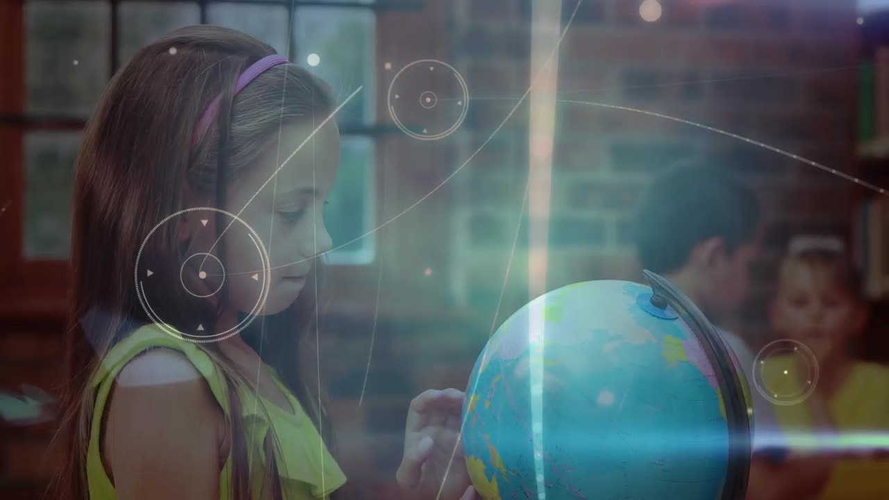 animación de redes de conexiones a través del globo de lectura de escolares caucásicos