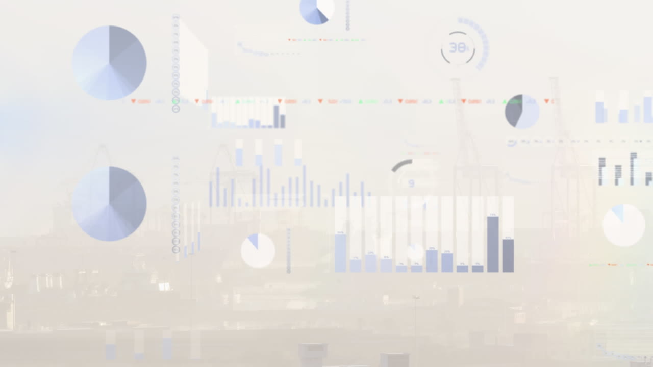 도시 풍경의 공중 전망에 대한 통계 데이터 처리 애니메이션