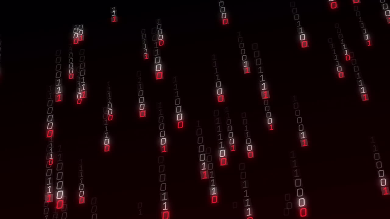 animación de codificación binaria sobre un fondo negro.