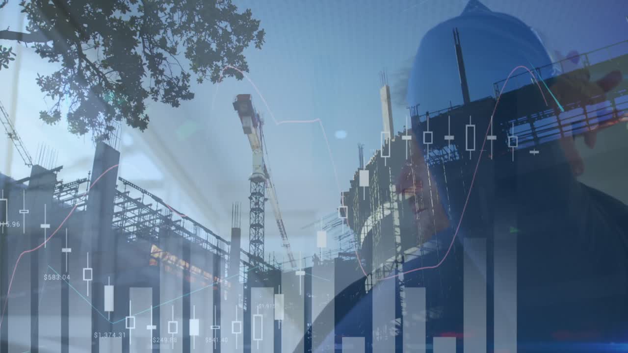 animación del procesamiento de datos financieros sobre los empresarios caucásicos