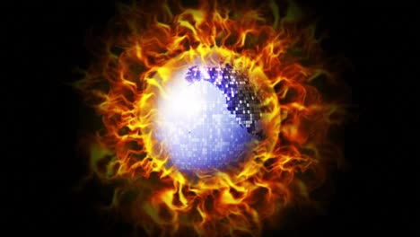 fiery earth disco ball, with alpha channel, loop