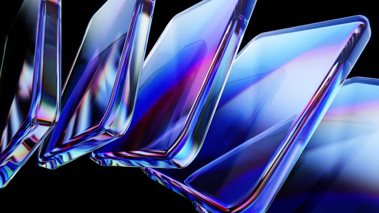 Abstract Glass Rectangles Reflecting Colorful Light on Black Background
