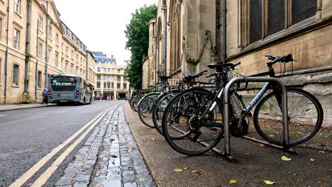 bicycles parked along a street in wrexham