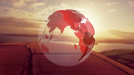 animación del globo rojo girando sobre el paisaje