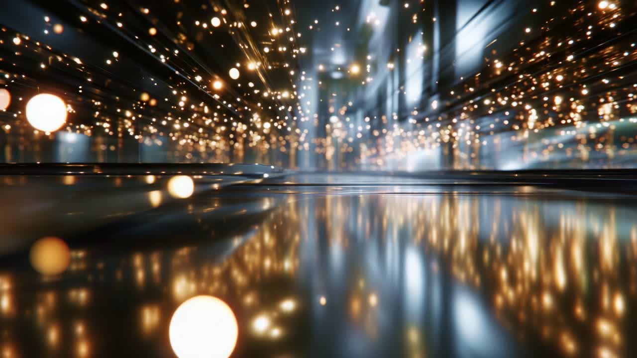 En fascinerende scene med livlige lys og refleksioner, der skaber en æterisk atmosfære, som udvisker grænserne mellem virkelighed og fantasi i en surrealistisk ramme.